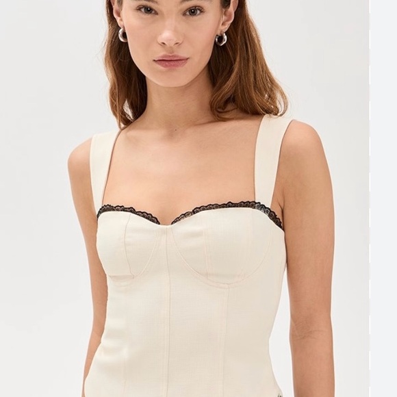 NWT REFORMATION Tie Back Bustier Top with Black Lace Trim - Picture 4 of 5